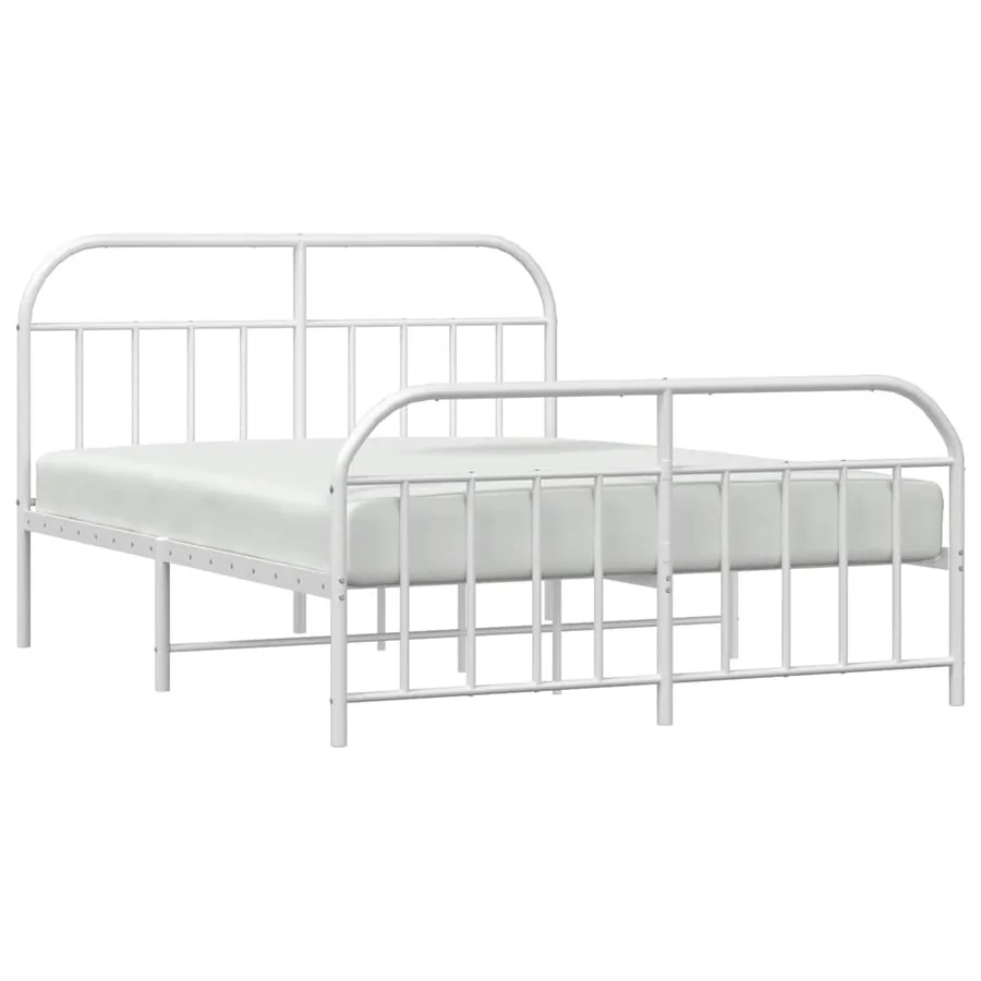 Cadre de lit métal sans matelas et pied de lit blanc 150x200 cm - 5