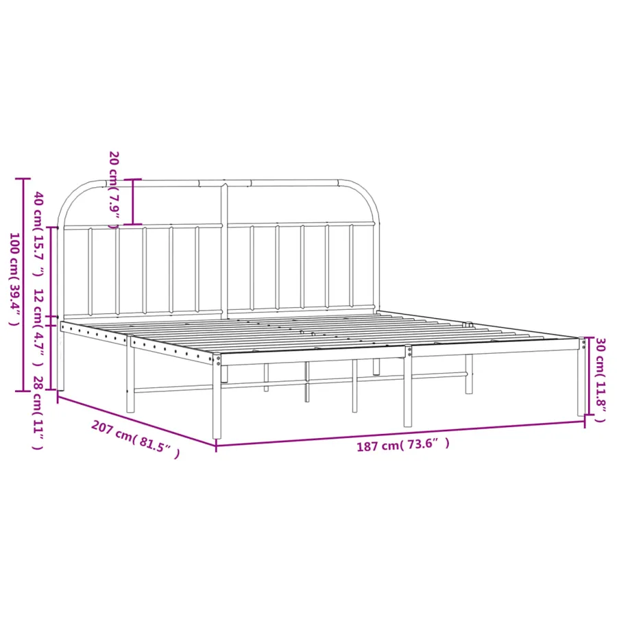 Cadre de lit métal sans matelas et tête de lit blanc 180x200 cm - 10