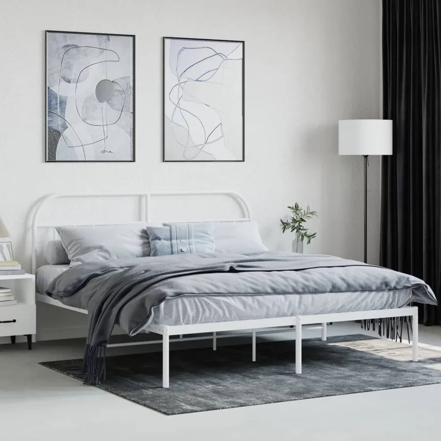 Cadre de lit métal sans matelas et tête de lit blanc 180x200 cm - 4
