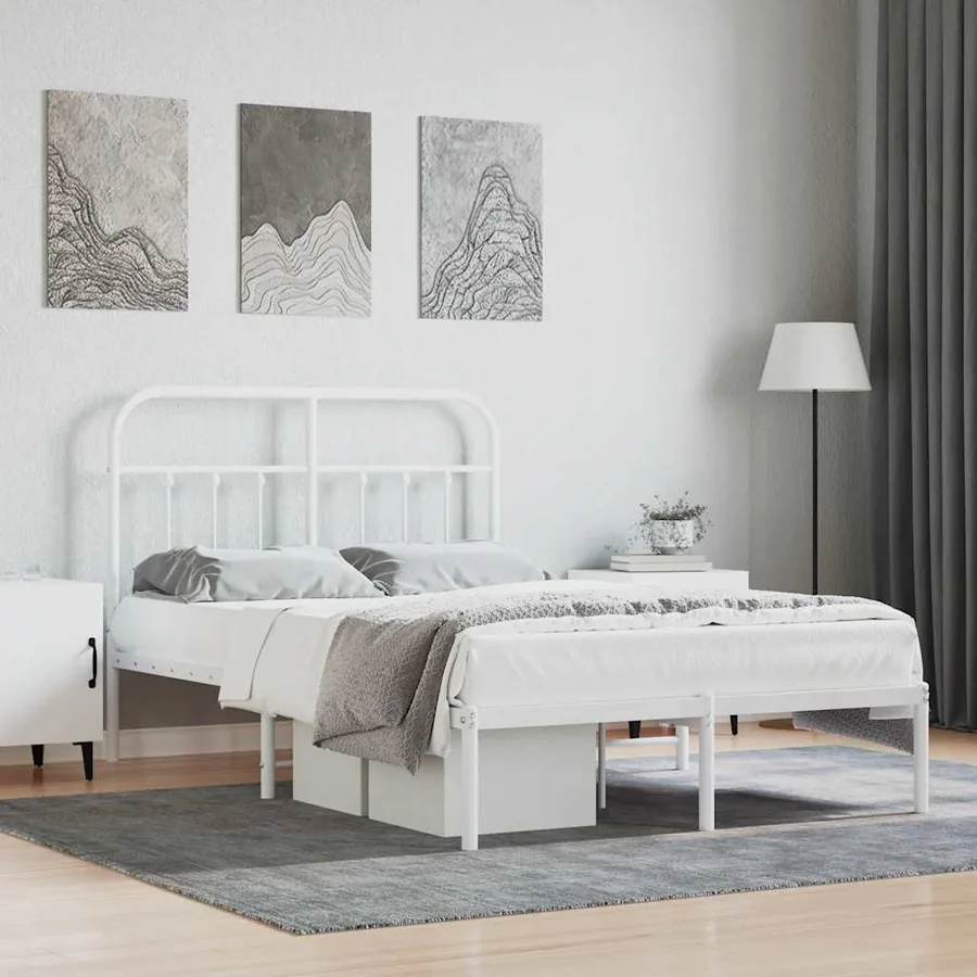 Cadre de lit métal sans matelas et tête de lit blanc 120x190 cm
