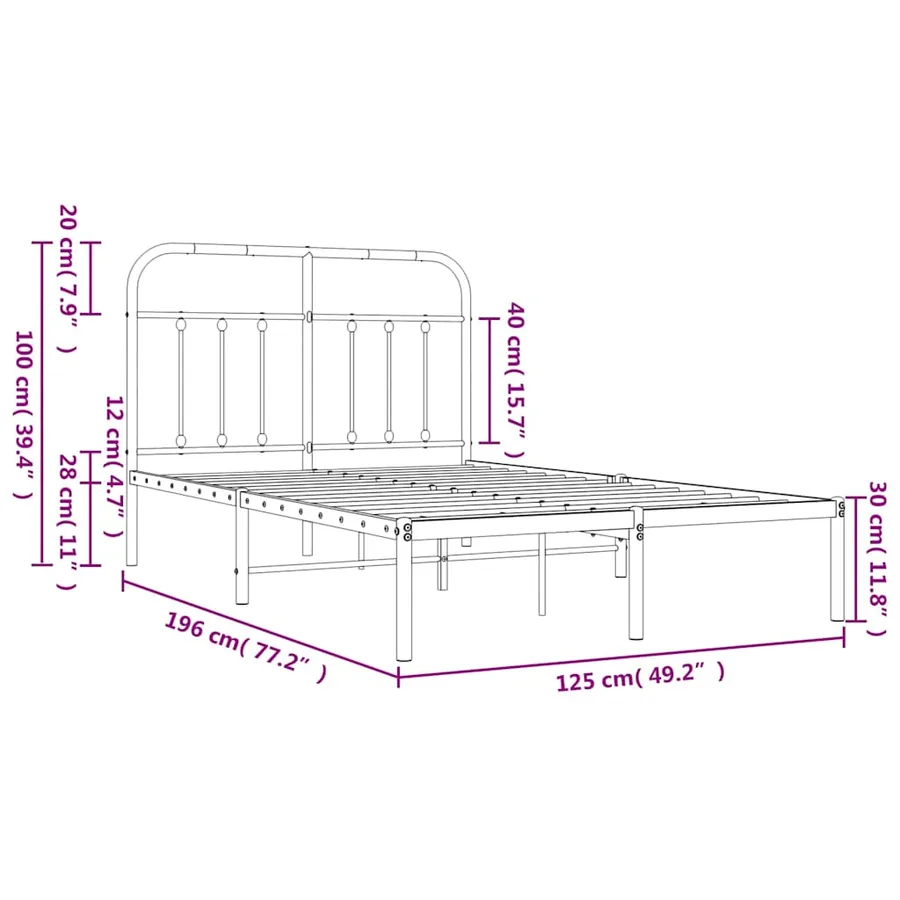 Cadre de lit métal sans matelas et tête de lit blanc 120x190 cm - 10