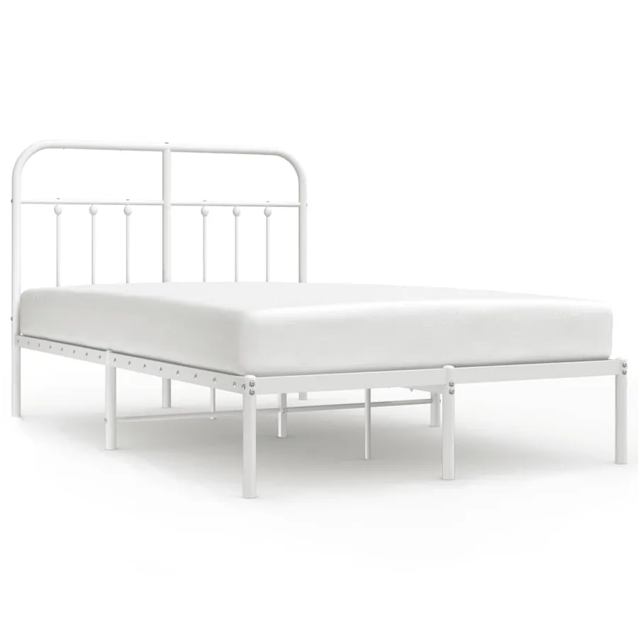 Cadre de lit métal sans matelas et tête de lit blanc 120x190 cm - 2