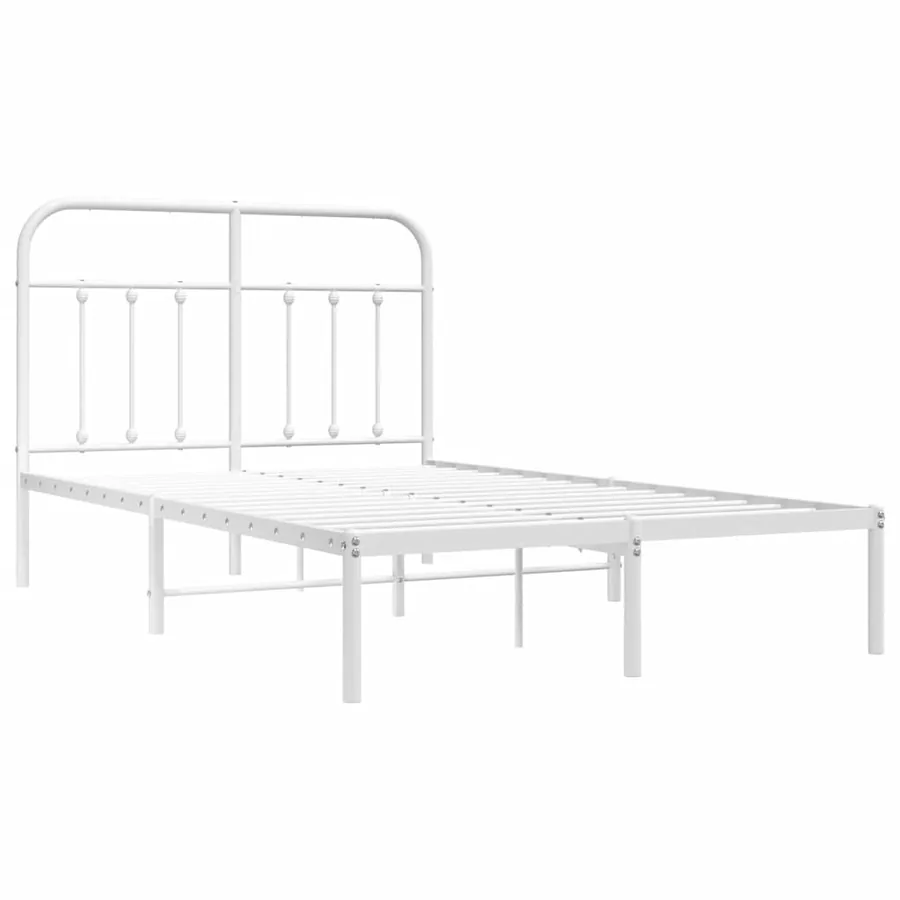 Cadre de lit métal sans matelas et tête de lit blanc 120x190 cm - 3