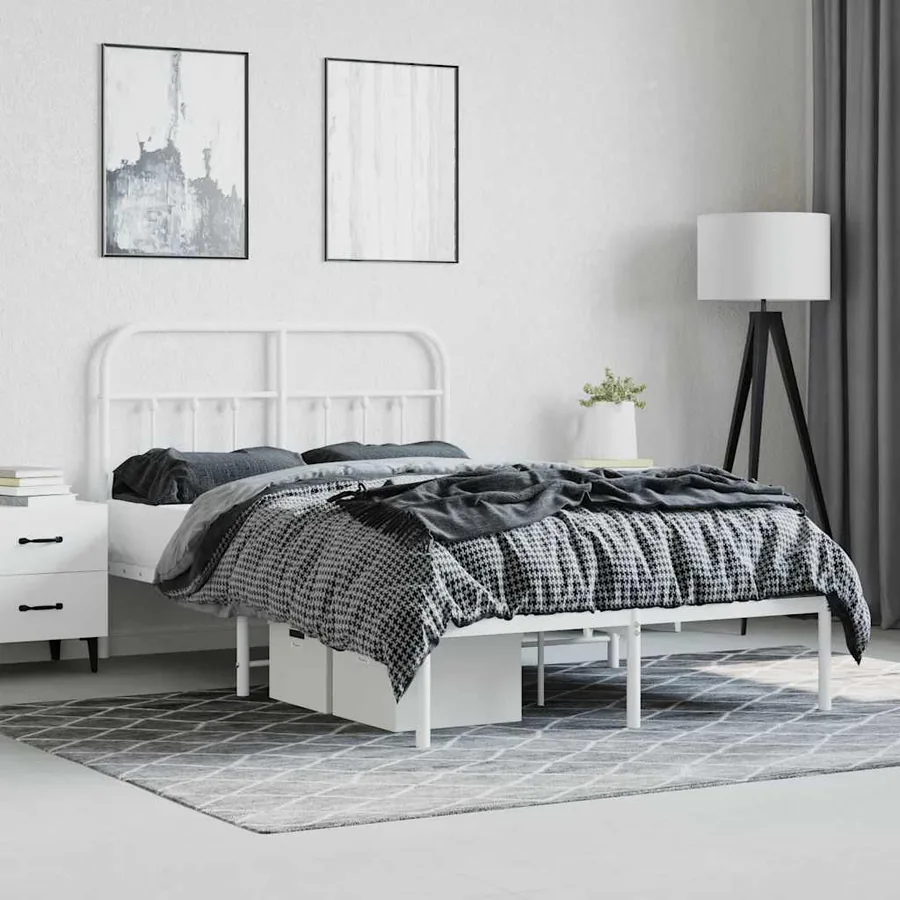 Cadre de lit métal sans matelas et tête de lit blanc 120x190 cm - 4
