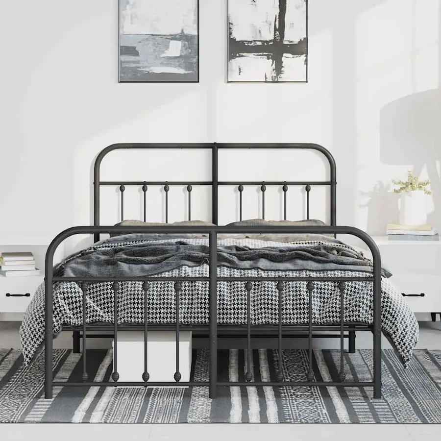Cadre de lit métal sans matelas avec pied de lit noir 135x190cm - 3