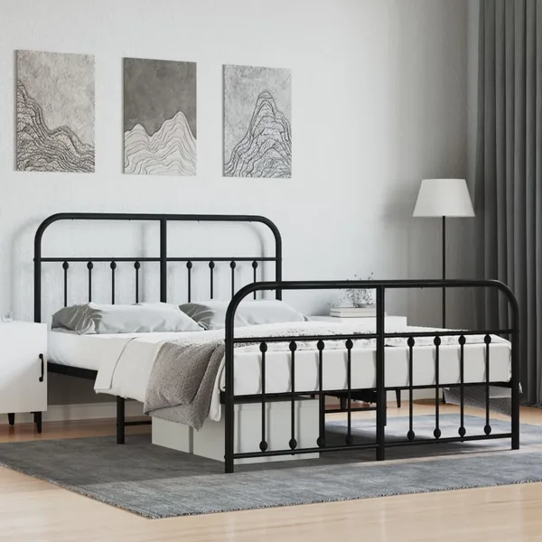 Cadre de lit métal sans matelas avec pied de lit noir 140x200cm