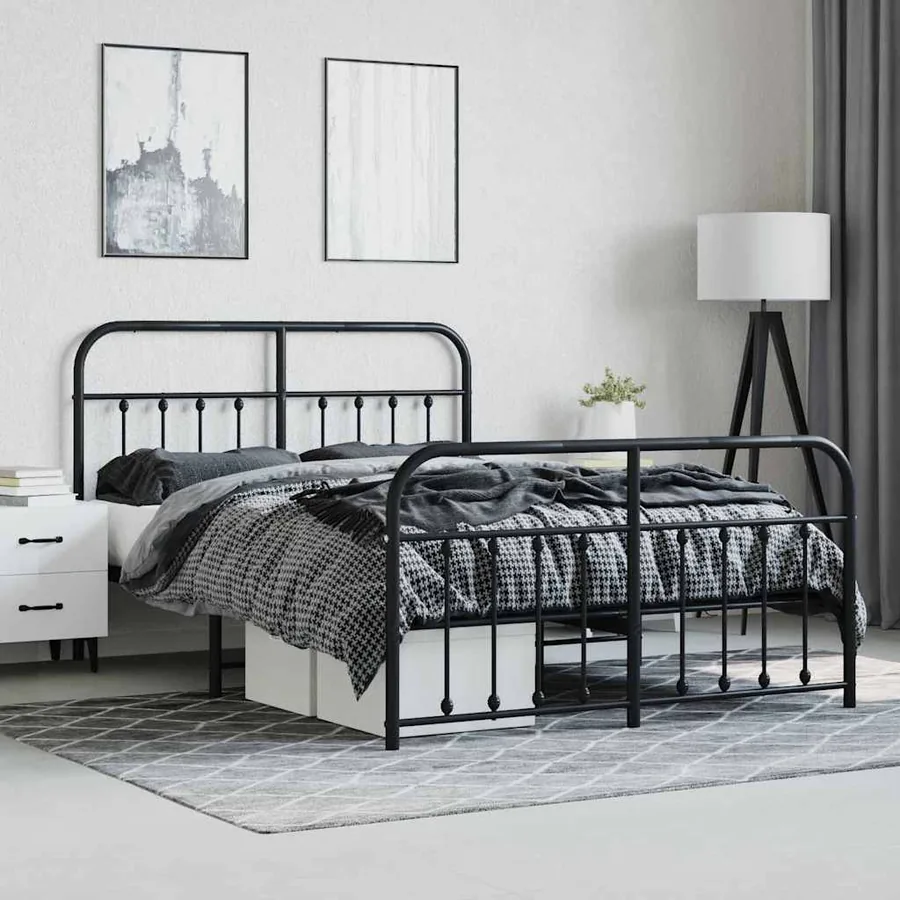 Cadre de lit métal sans matelas avec pied de lit noir 140x200cm - 4