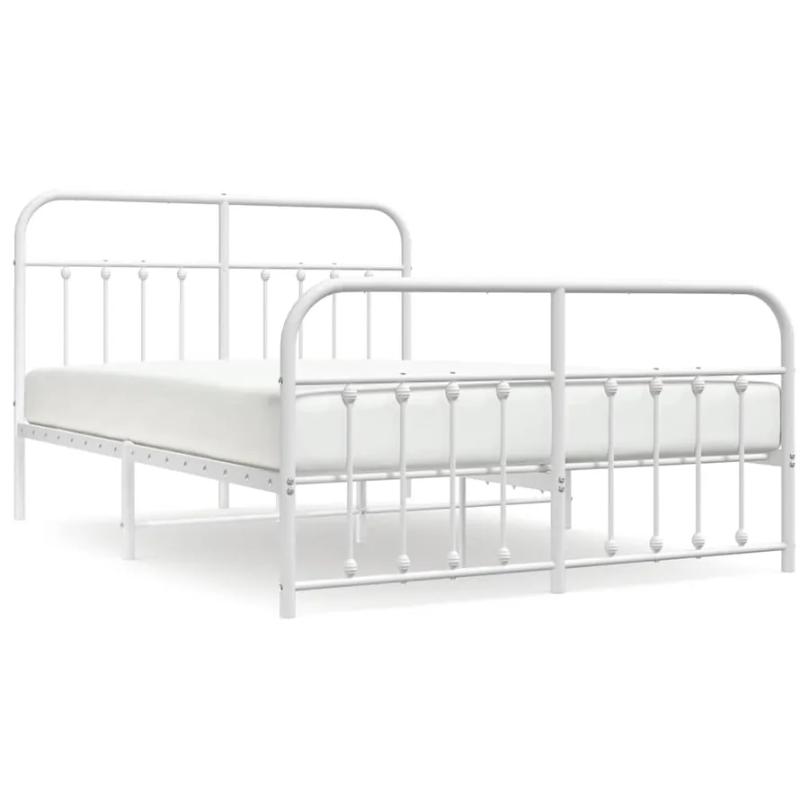 Cadre de lit métal sans matelas et pied de lit blanc 140x190 cm - 2