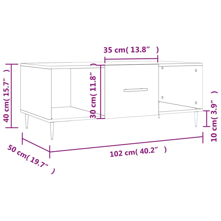 Table basse blanc 102x50x40 cm bois d'ingénierie - 13