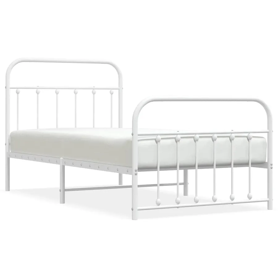 Cadre de lit métal sans matelas et pied de lit blanc 100x190 cm - 2