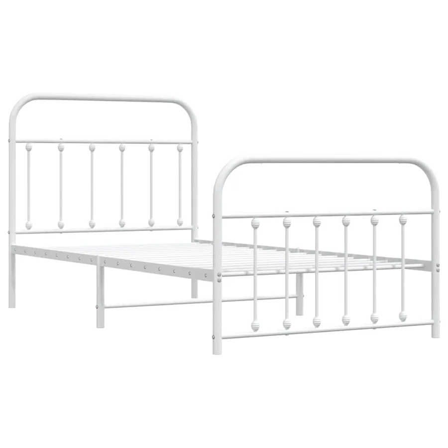 Cadre de lit métal sans matelas et pied de lit blanc 100x190 cm - 3