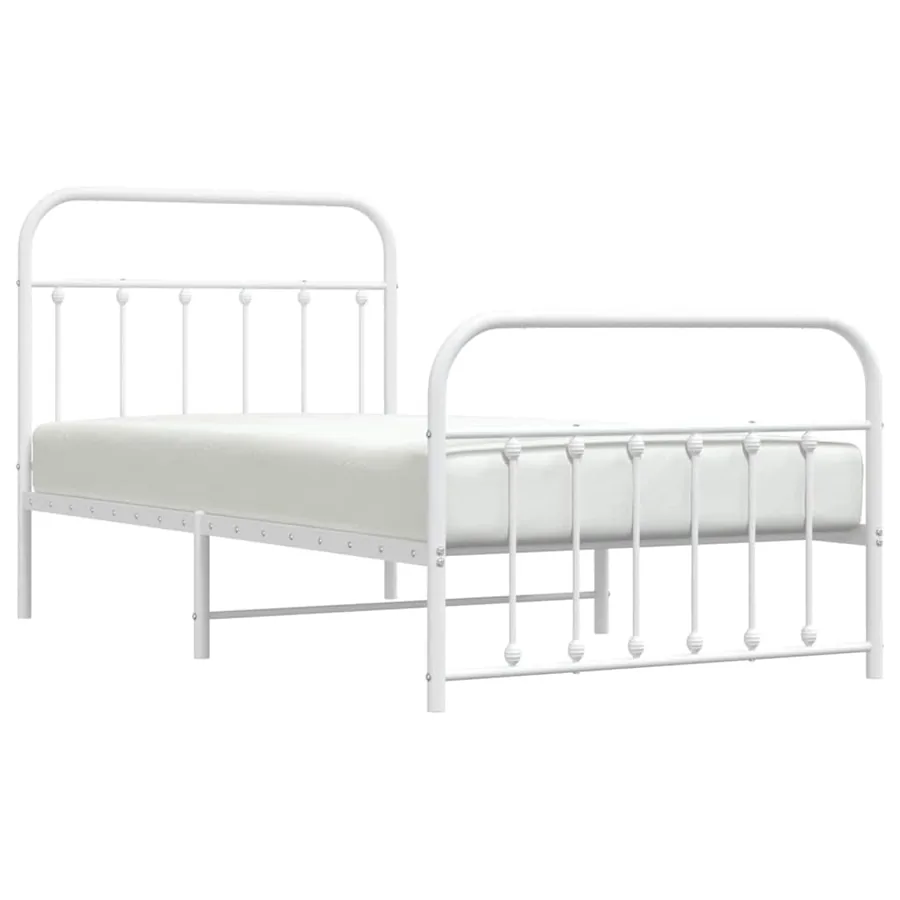 Cadre de lit métal sans matelas et pied de lit blanc 100x190 cm - 5