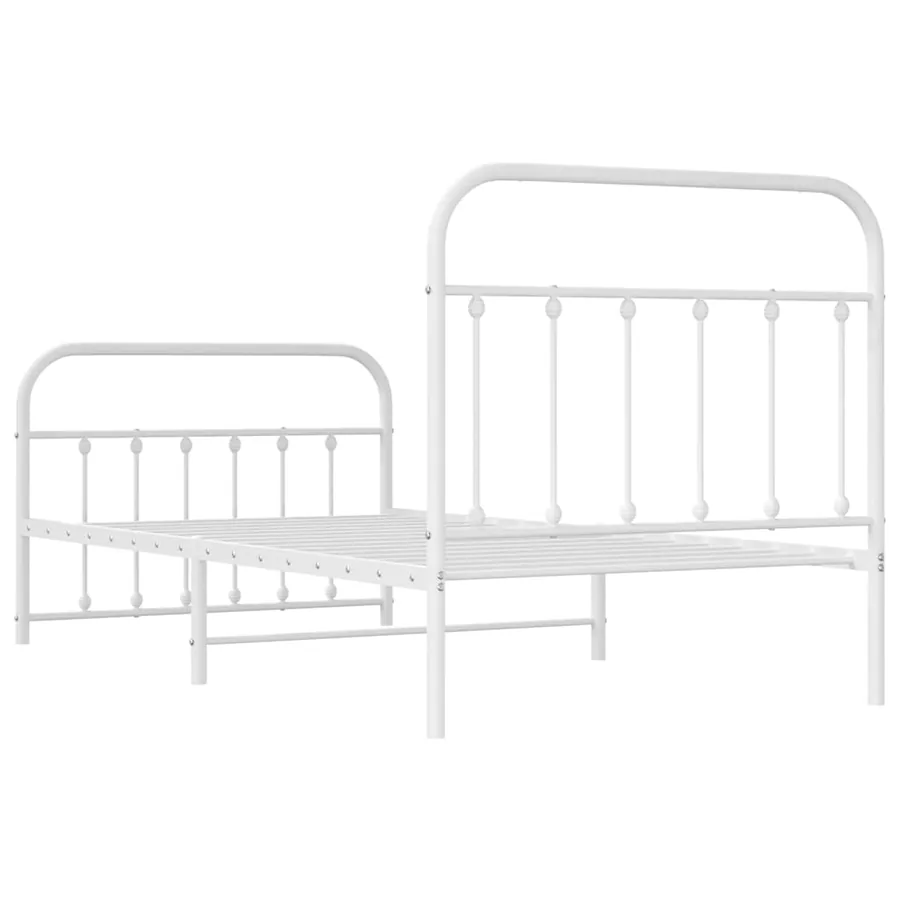 Cadre de lit métal sans matelas et pied de lit blanc 100x190 cm - 8