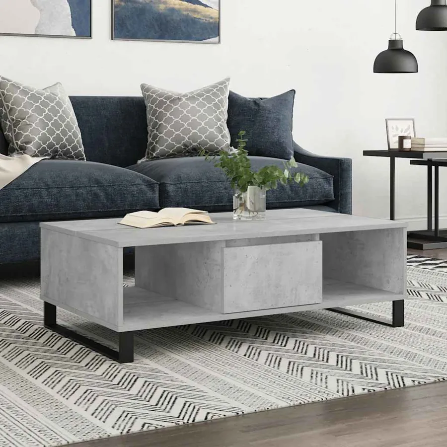 Table basse gris béton 104x60x35 cm bois d'ingénierie