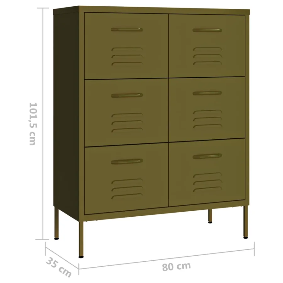Armoire à tiroirs Vert olive 80x35x101,5 cm Acier - 9