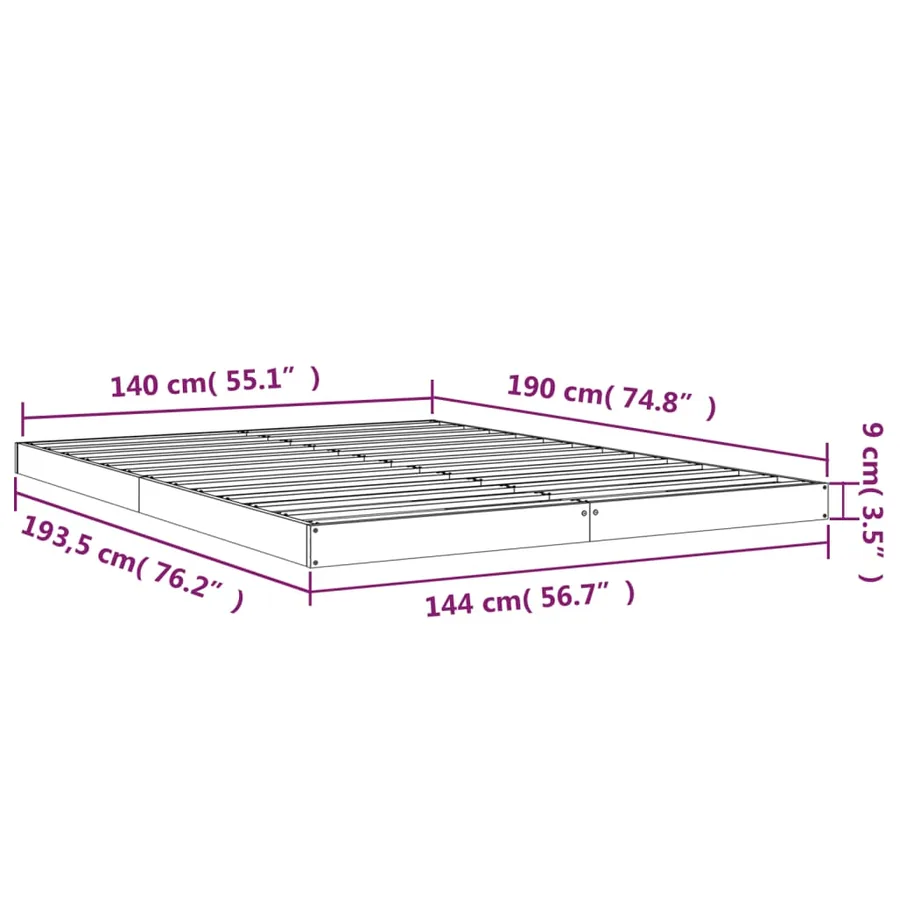 Cadre de lit sans matelas 140x190 cm bois de pin massif - 8