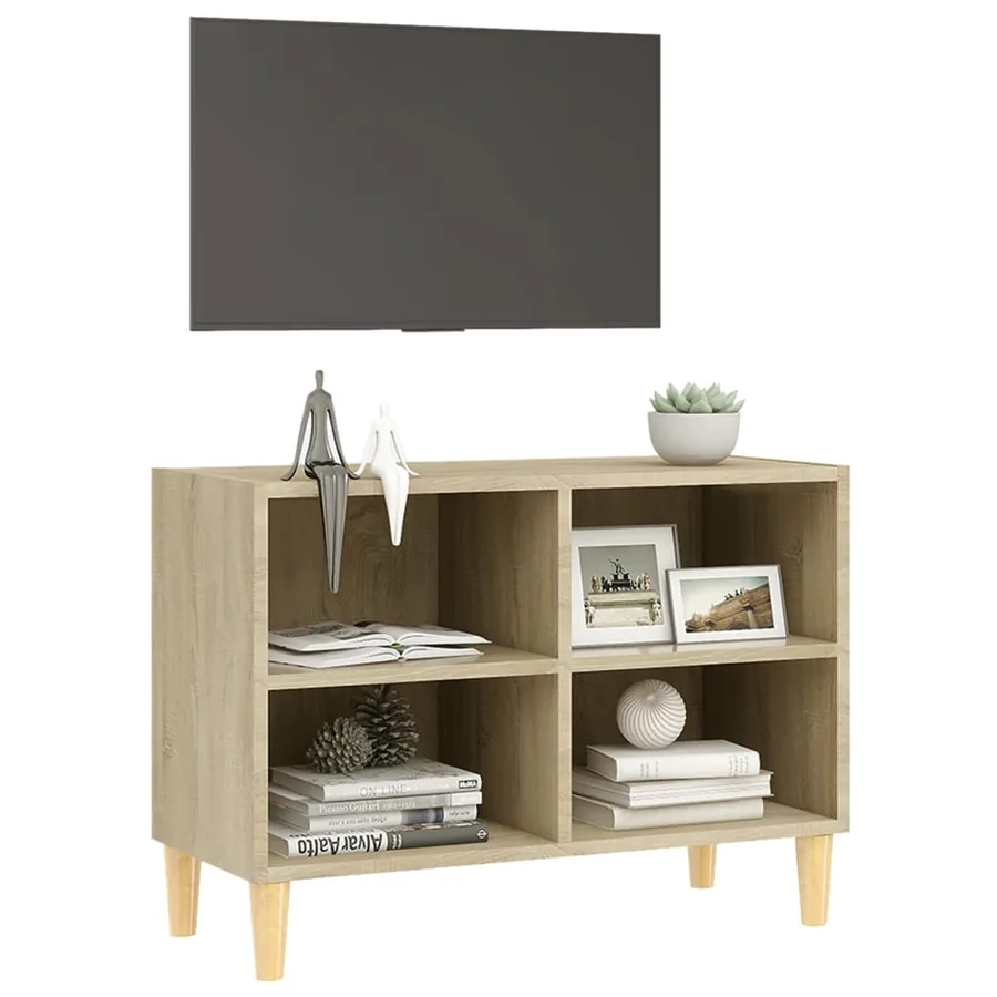 Meuble TV avec pieds en bois massif Chêne sonoma 69,5x30x50 cm - 5
