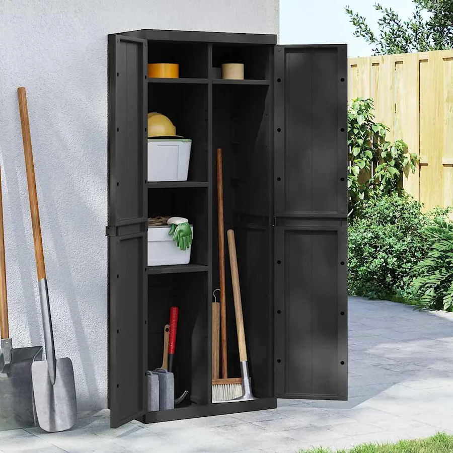 Armoire de rangement d'extérieur noir 65x37x165 cm PP