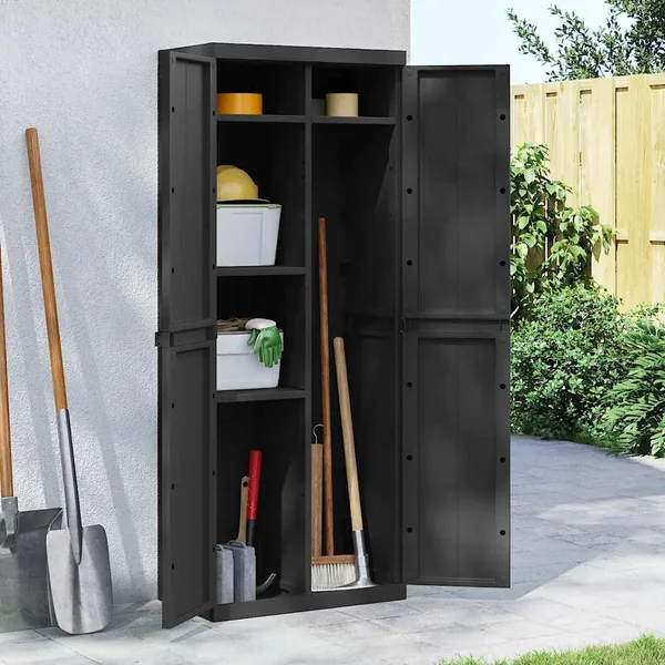 Armoire de rangement d'extérieur noir 65x37x165 cm PP