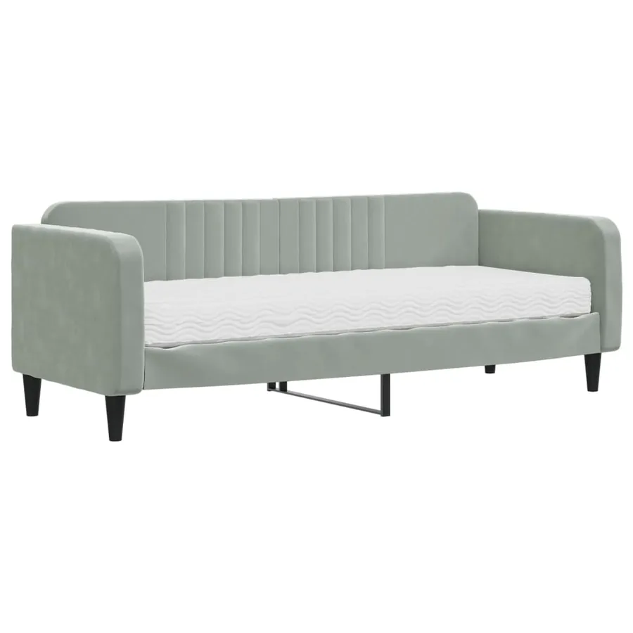 Lit de jour avec matelas gris clair 80x200 cm velours - 2