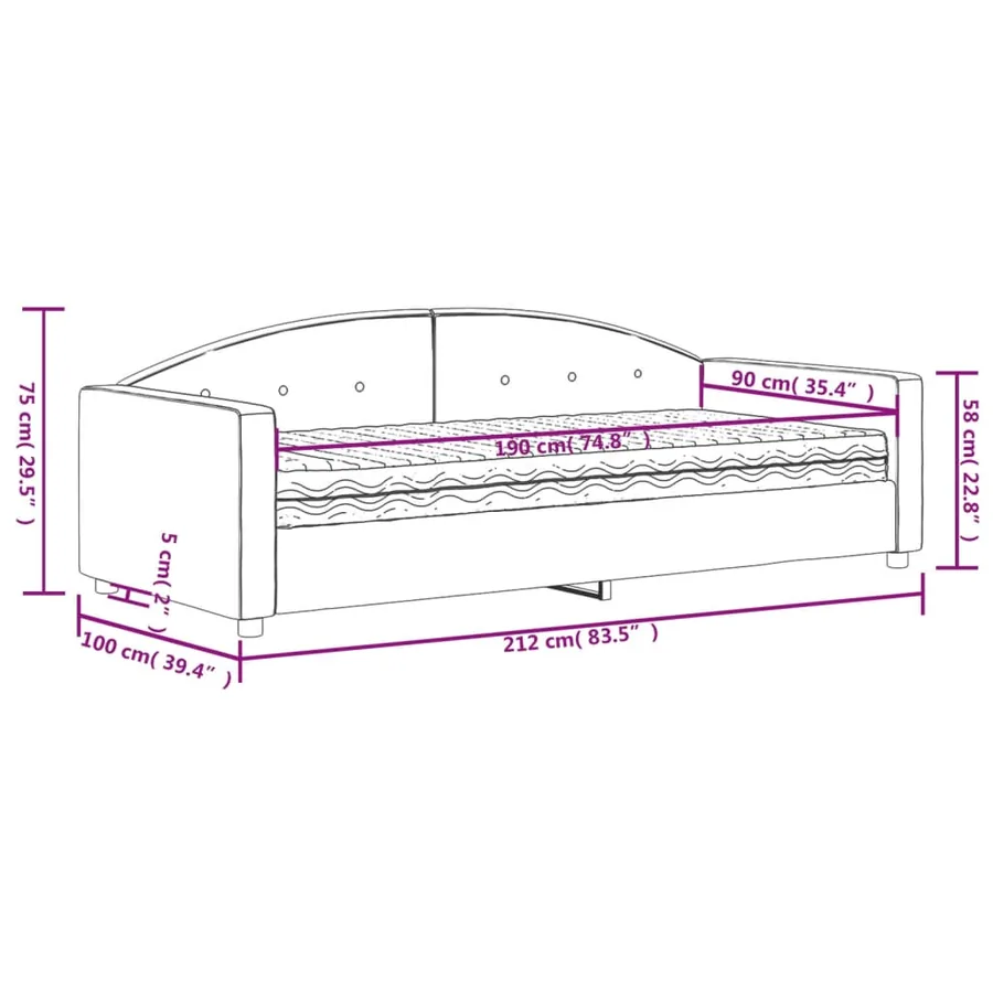 Lit de jour avec matelas gris clair 90x190 cm velours - 11