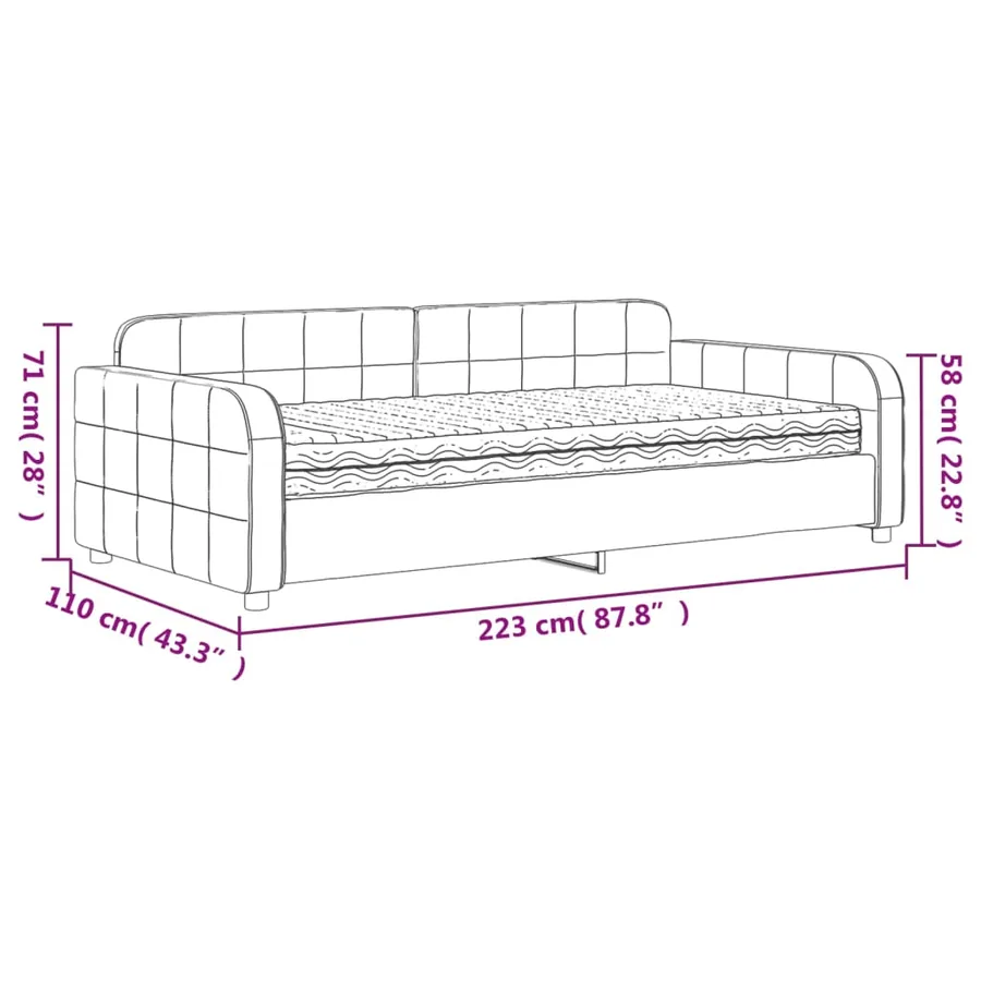 Lit de jour avec matelas gris clair 100x200 cm velours - 12