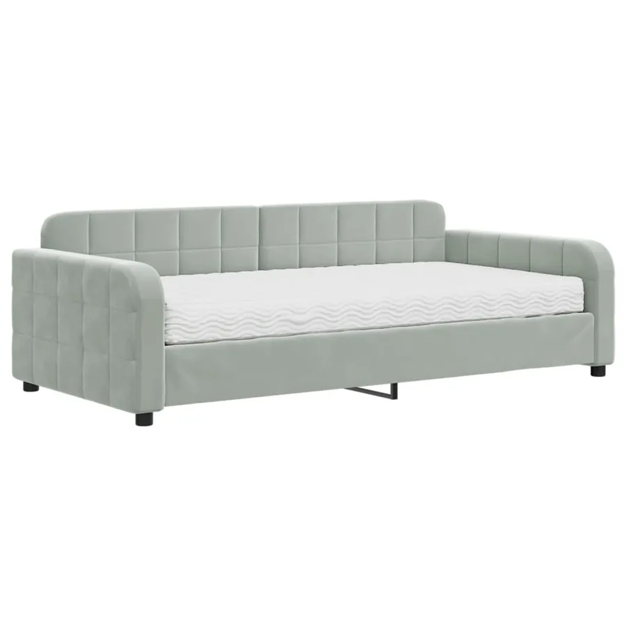 Lit de jour avec matelas gris clair 100x200 cm velours - 2