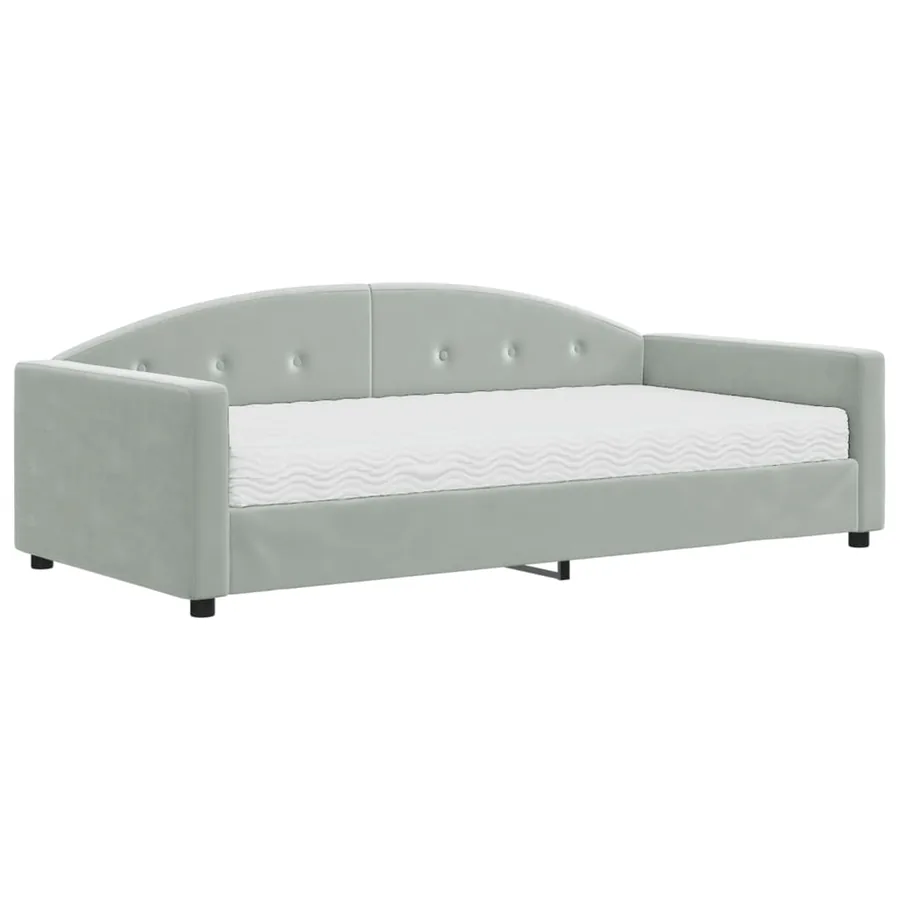 Lit de jour avec matelas gris clair 100x200 cm velours - 2