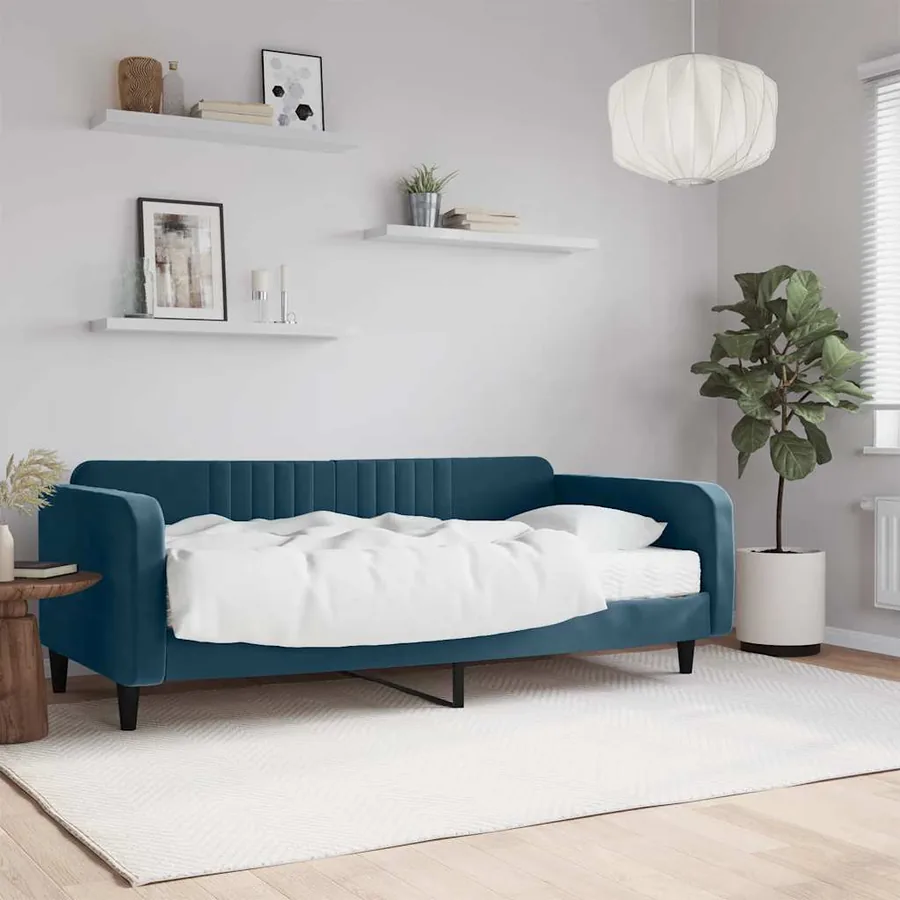 Lit de jour avec matelas bleu 100x200 cm velours