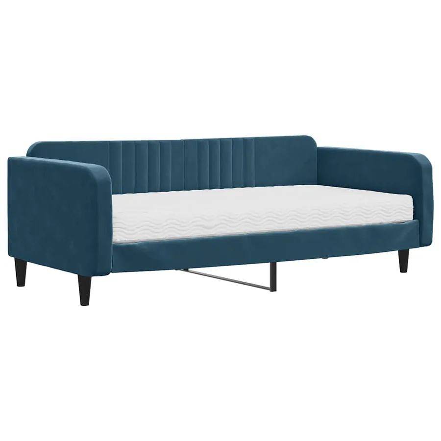 Lit de jour avec matelas bleu 100x200 cm velours - 2