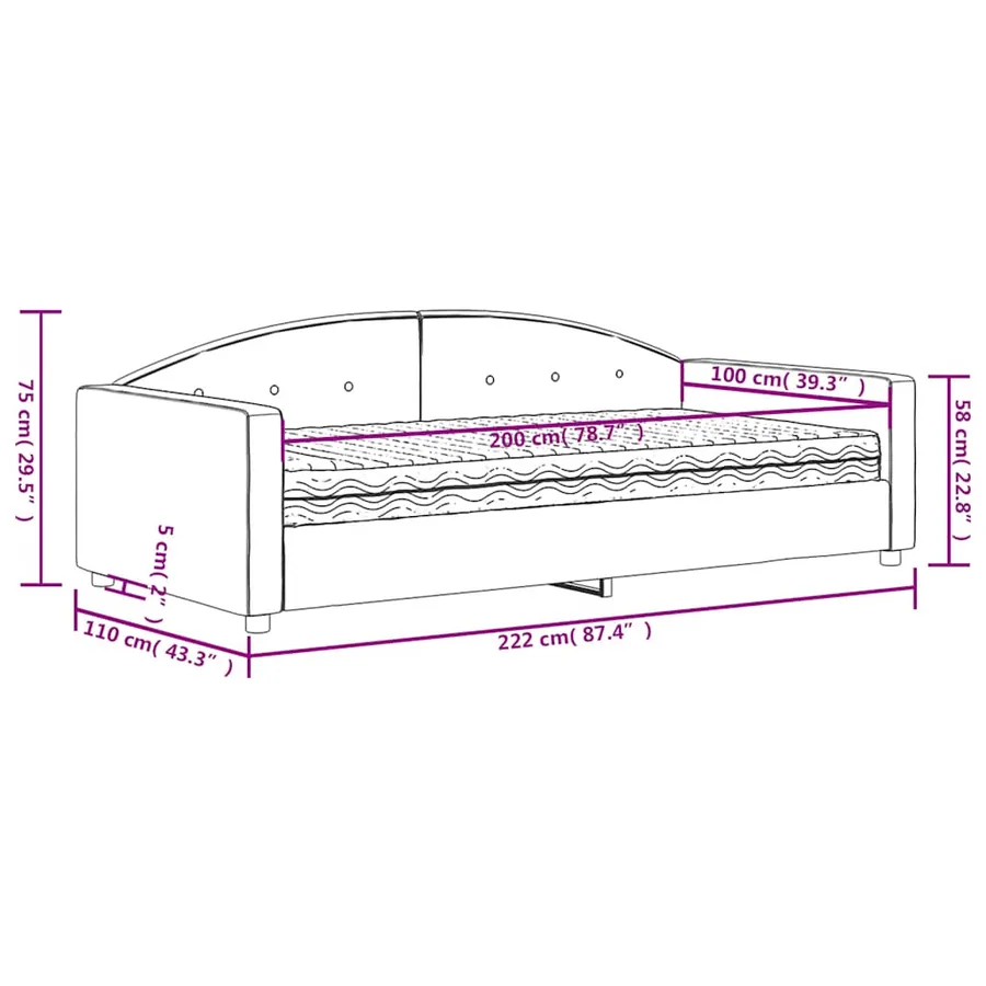 Lit de jour avec matelas vert foncé 100x200 cm velours - 11
