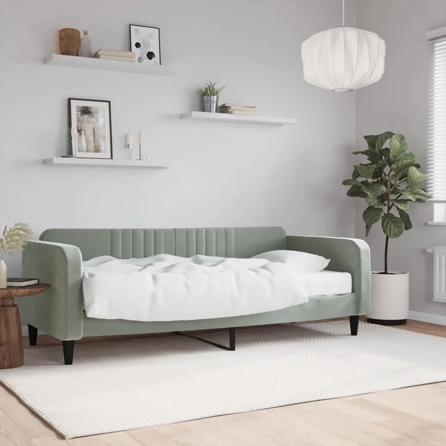 Lit de jour avec matelas gris clair 90x200 cm velours