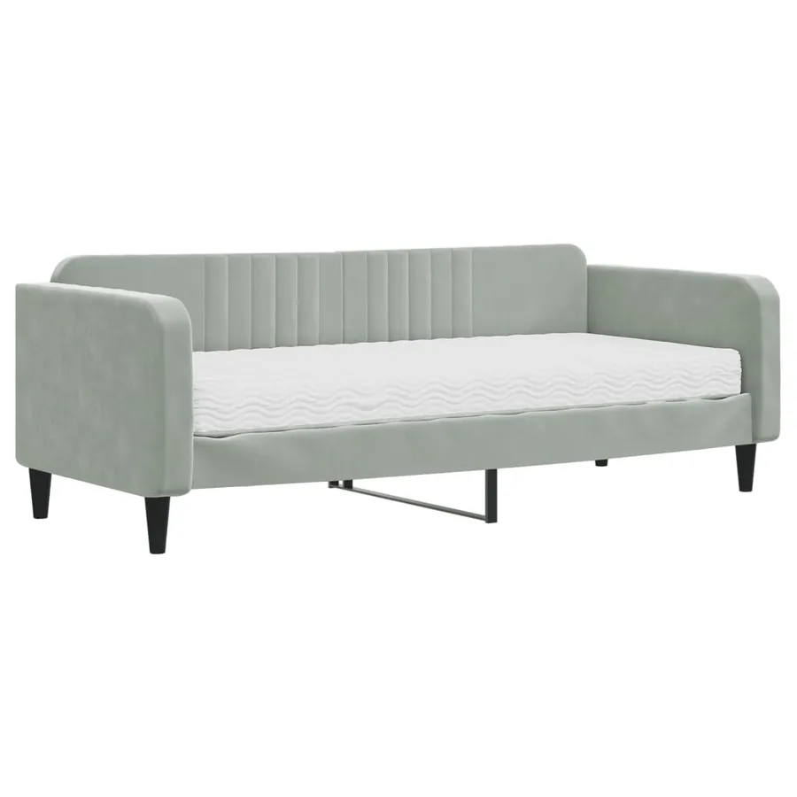 Lit de jour avec matelas gris clair 90x200 cm velours - 2