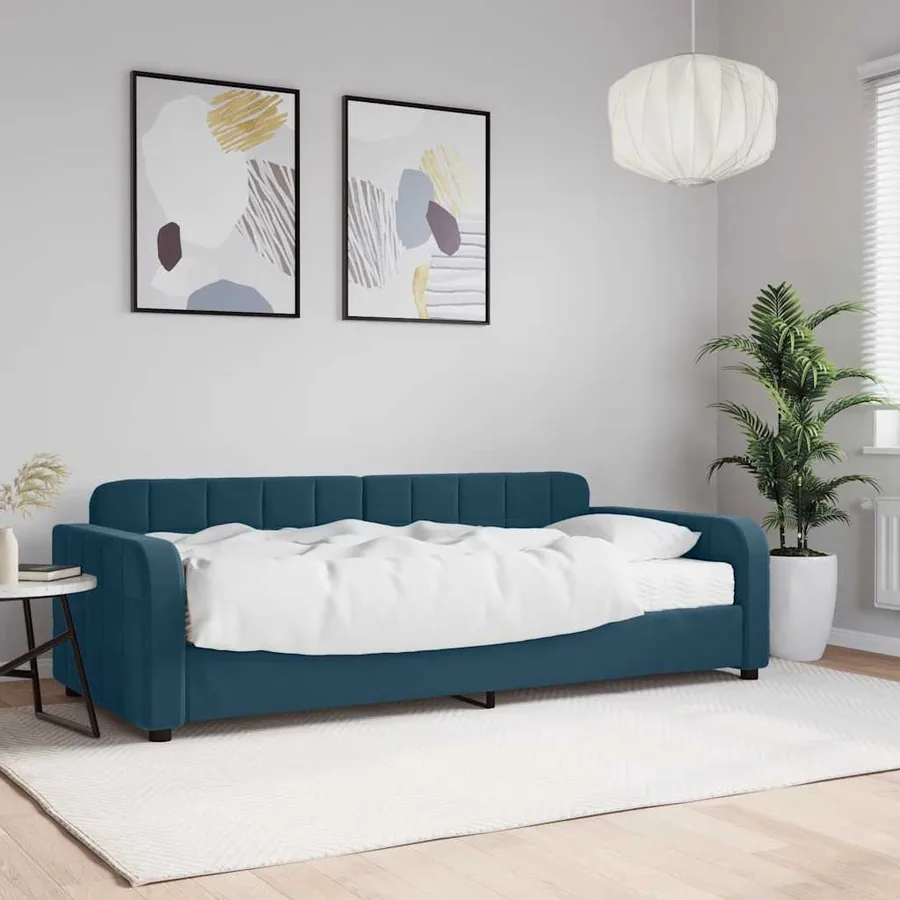 Lit de jour avec matelas bleu 90x200 cm velours