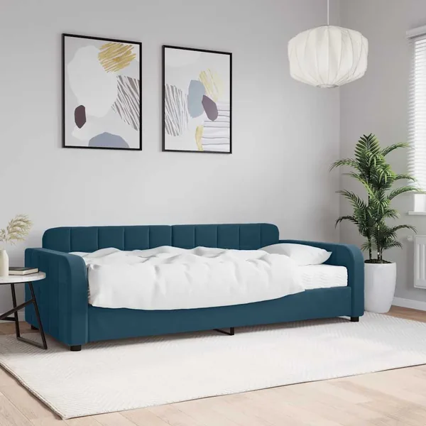 Lit de jour avec matelas bleu 90x200 cm velours