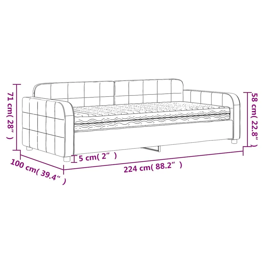 Lit de jour avec matelas bleu 90x200 cm velours - 12