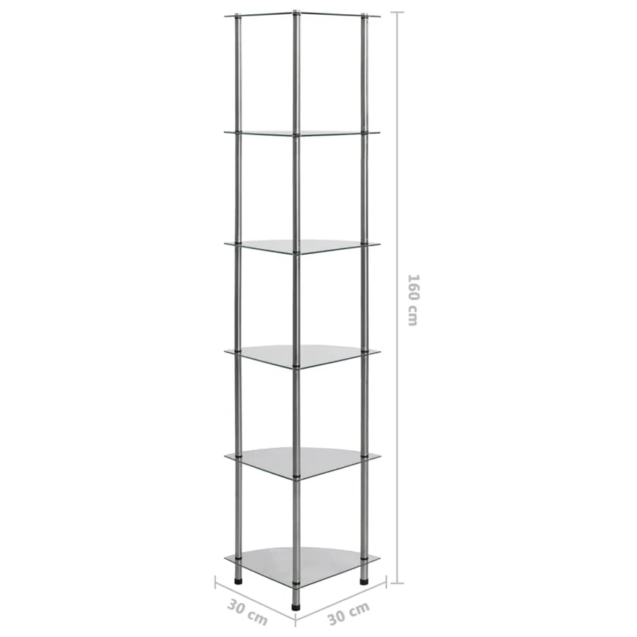 Étagère à 6 niveaux Transparent 30x30x160 cm Verre trempé - 6