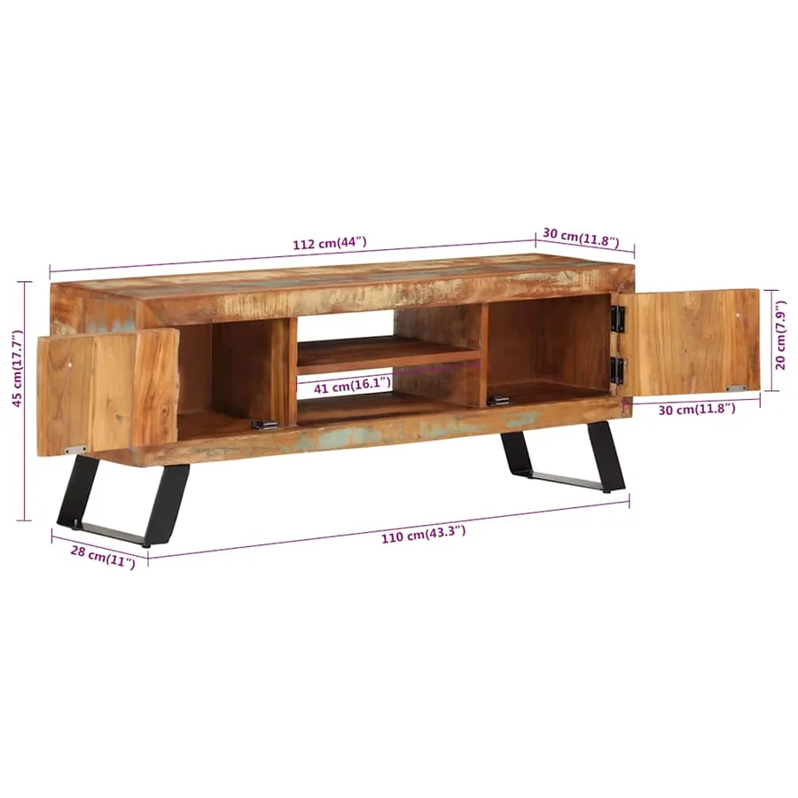 Meuble TV 112x30x45 cm bois massif de récupération - 10