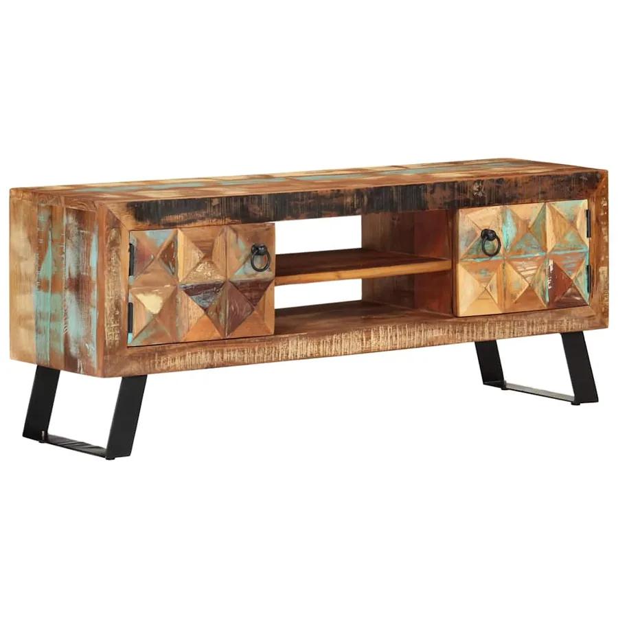 Meuble TV 112x30x45 cm bois massif de récupération - 2