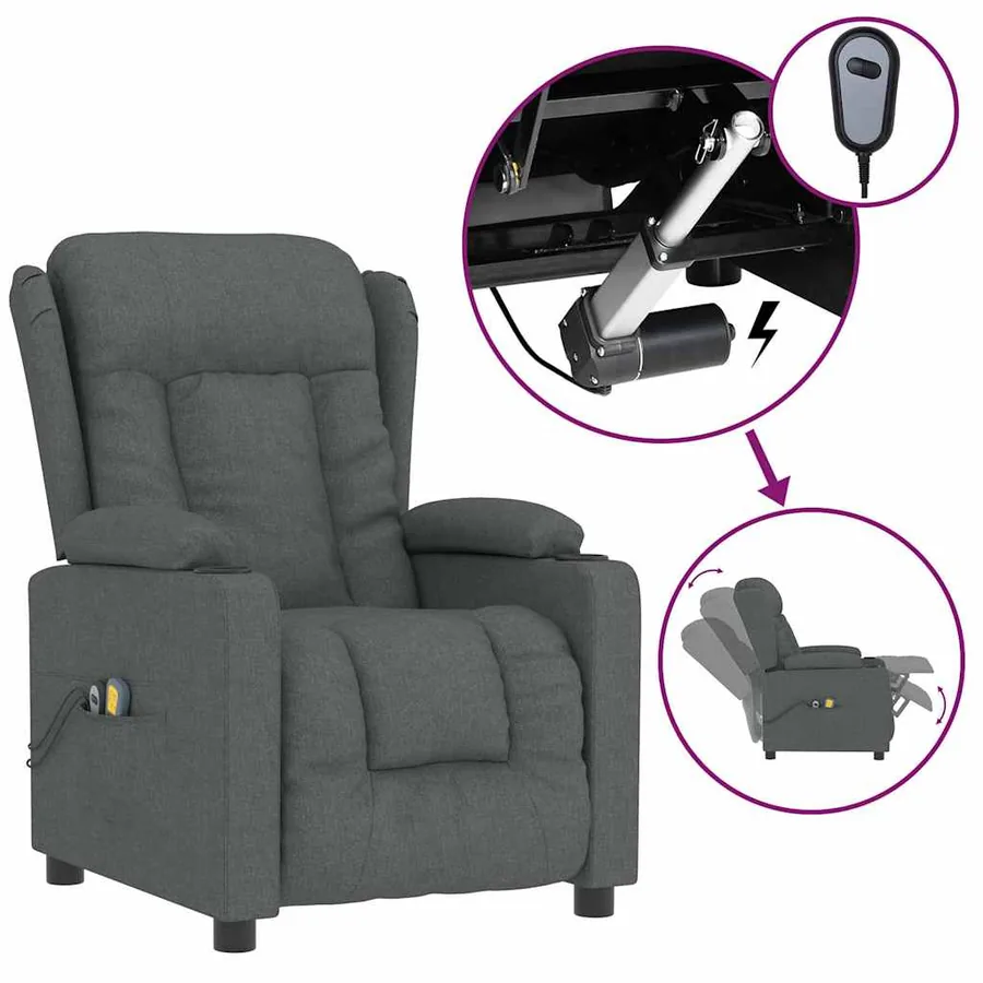 Fauteuil électrique de massage Gris foncé Tissu - 2