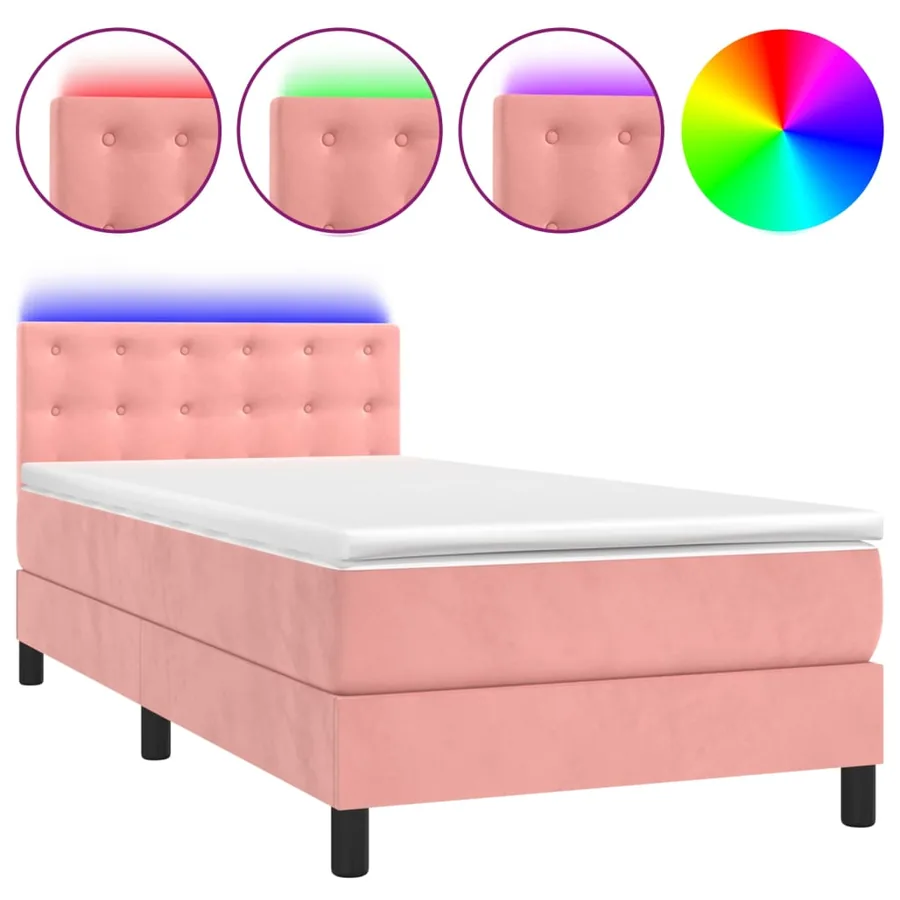 Sommier à lattes de lit avec matelas et LED Rose 90x190 cm - 2