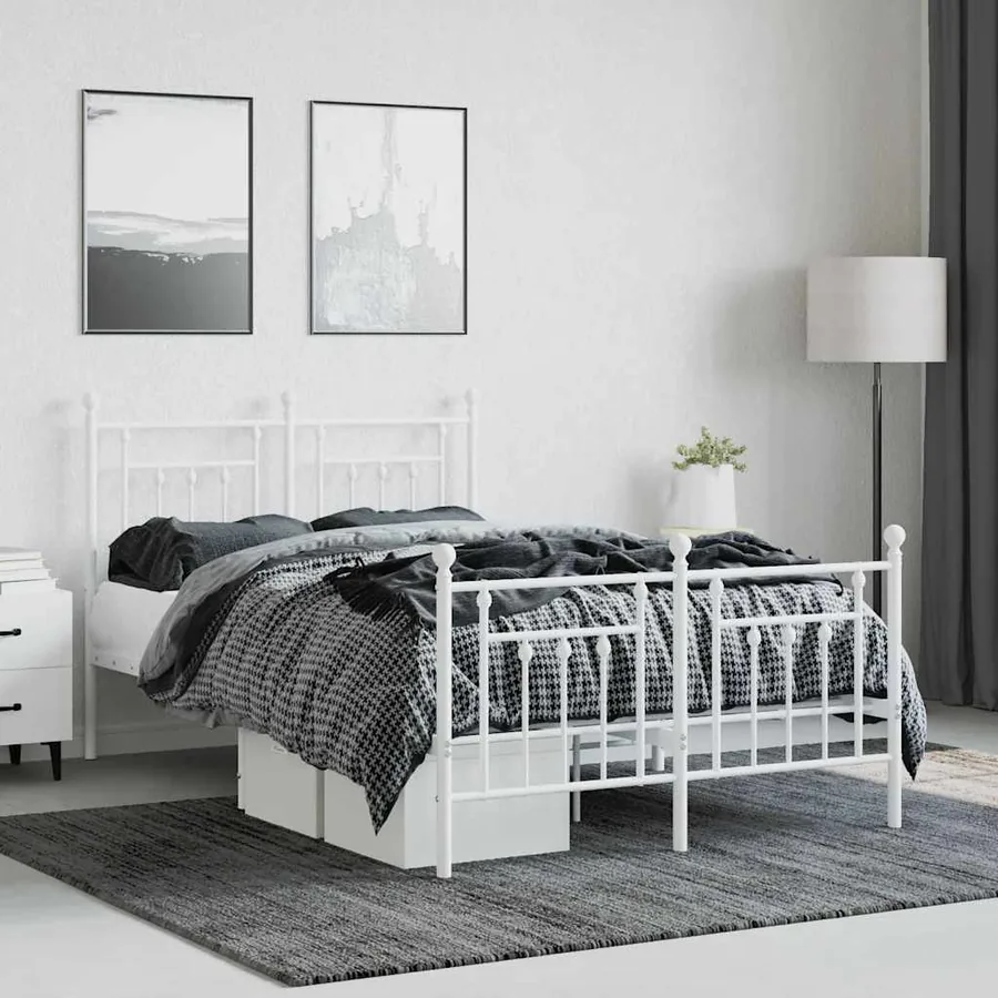 Cadre de lit métal sans matelas et pied de lit blanc 120x190 cm - 4