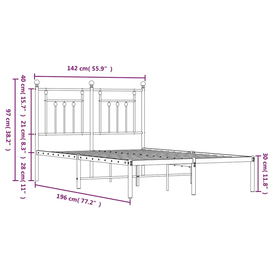 Cadre de lit métal sans matelas et tête de lit blanc 135x190 cm - 10