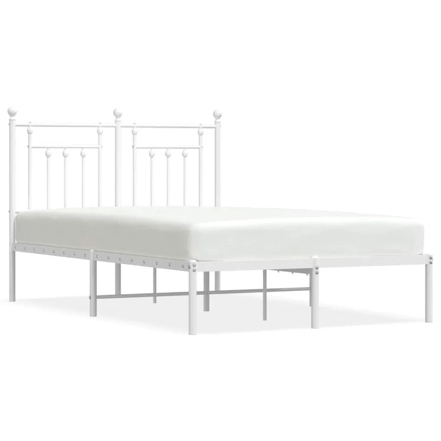 Cadre de lit métal sans matelas et tête de lit blanc 135x190 cm - 2