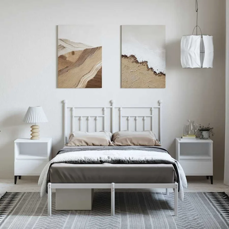 Cadre de lit métal sans matelas et tête de lit blanc 135x190 cm - 4