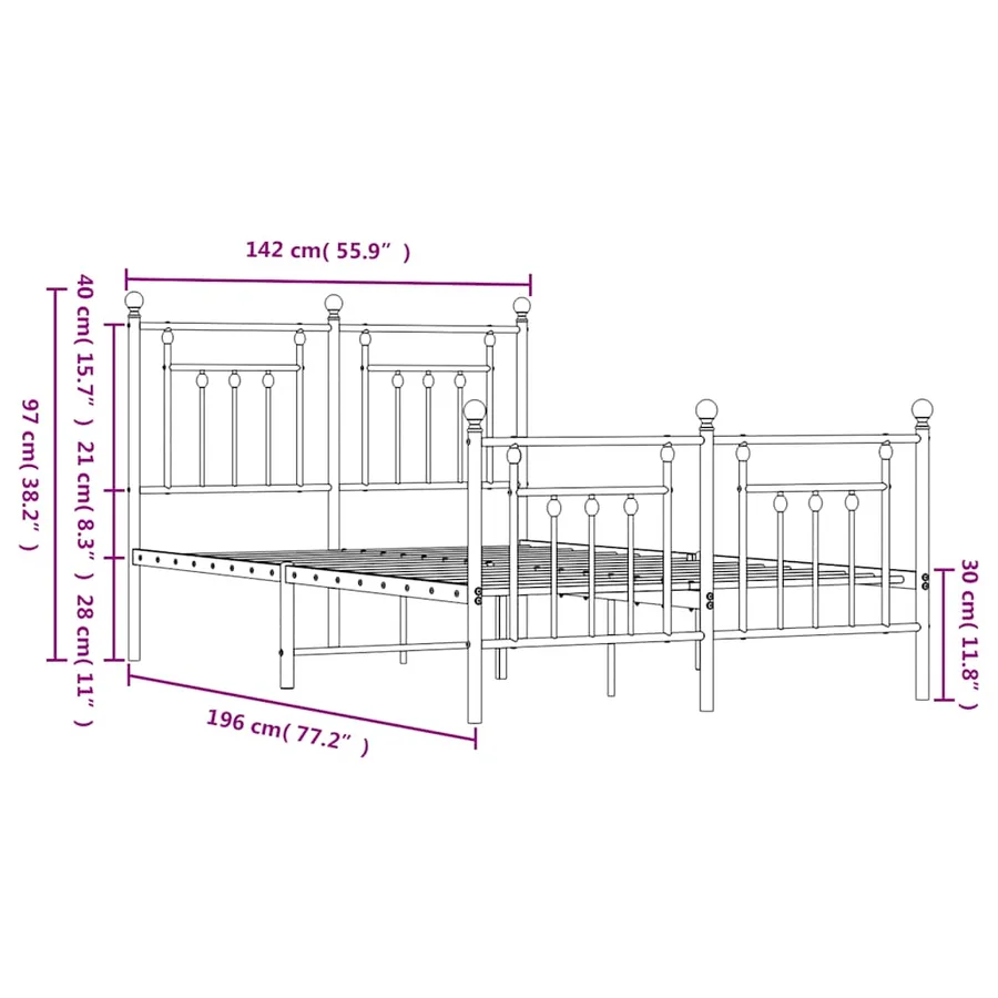 Cadre de lit métal sans matelas et pied de lit blanc 135x190 cm - 10