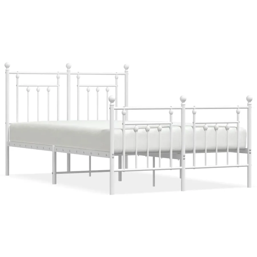 Cadre de lit métal sans matelas et pied de lit blanc 135x190 cm - 2