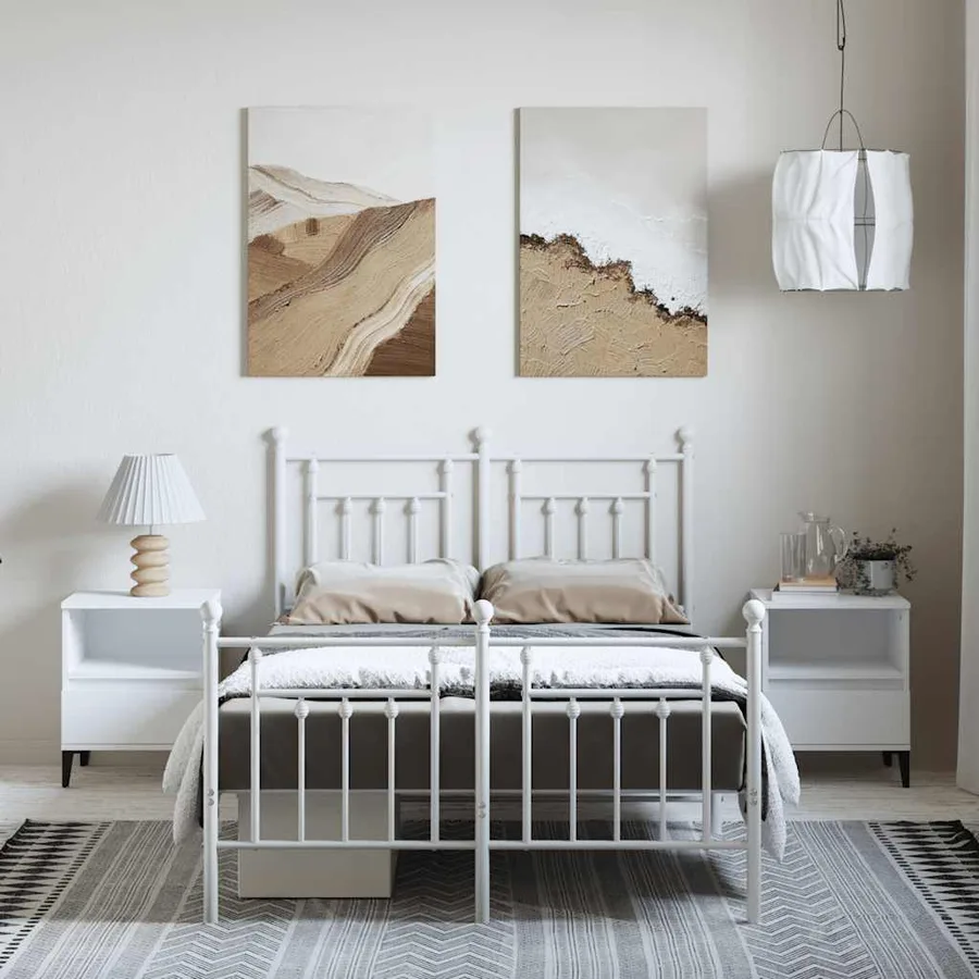 Cadre de lit métal sans matelas et pied de lit blanc 135x190 cm - 4