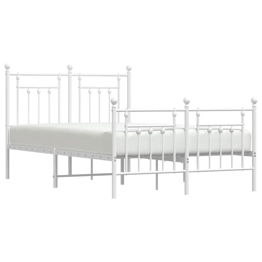 Cadre de lit métal sans matelas et pied de lit blanc 135x190 cm - 5