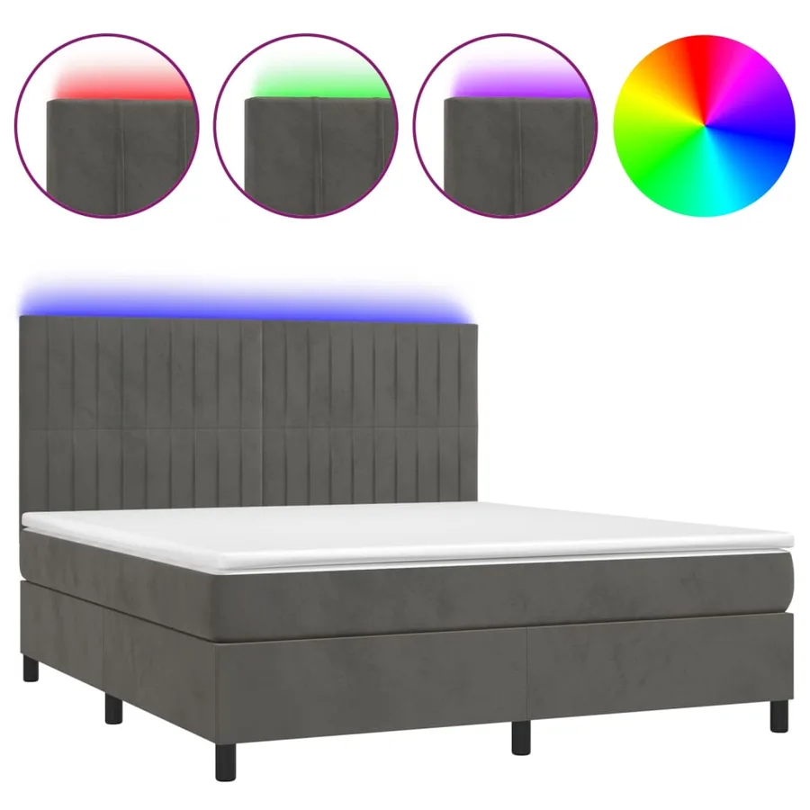Sommier à lattes de lit matelas et LED Gris foncé 160x200 cm - 2